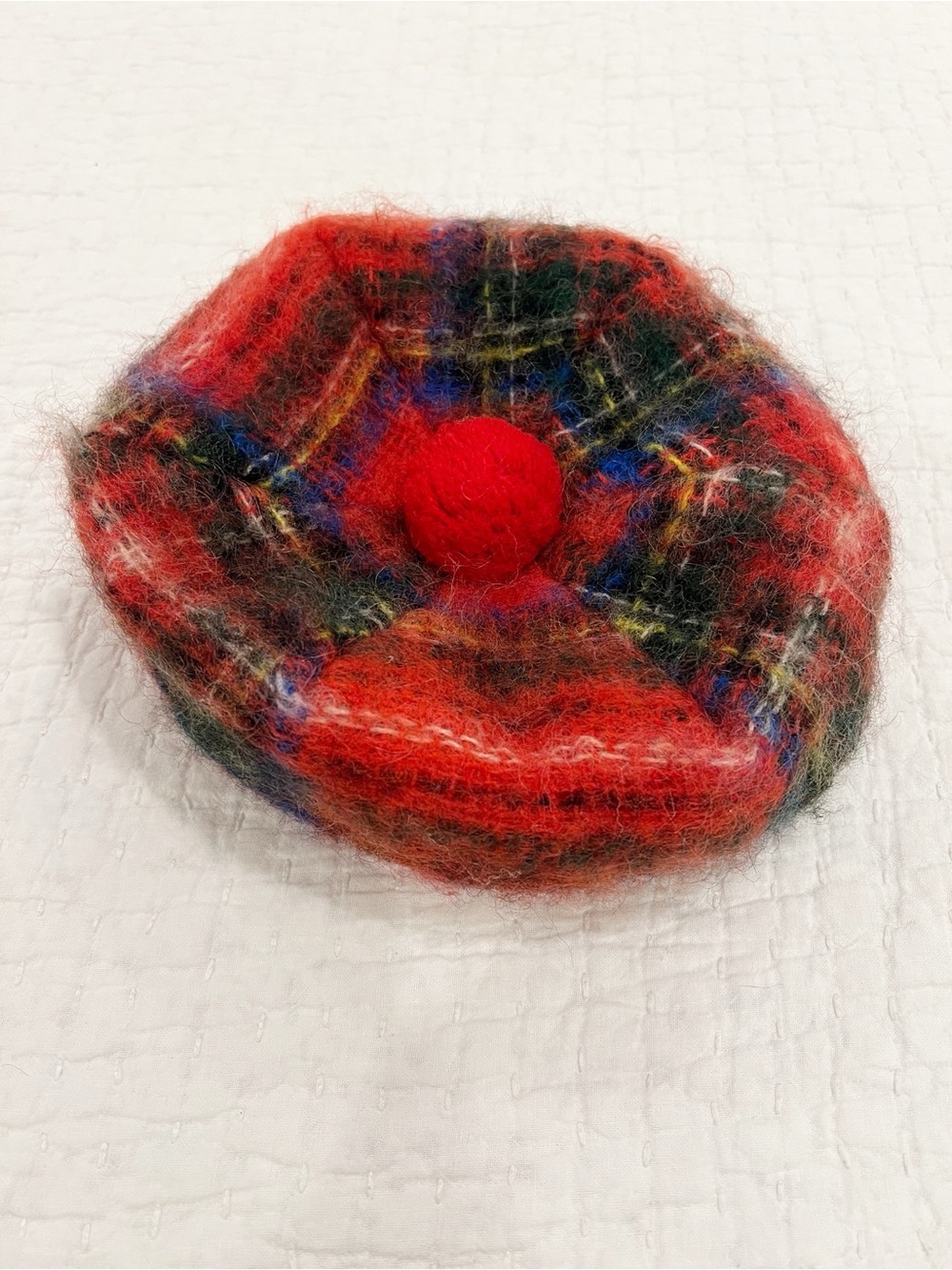 Vintage Highland Home Industries Hat Tam Womens Red Tartan Mohair Wool Scottish